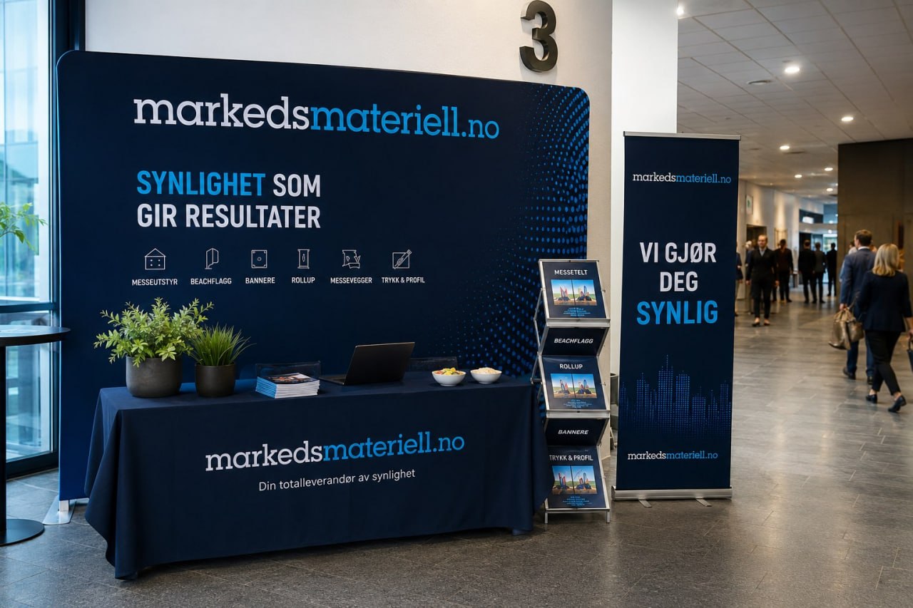 Markedsmateriell.no counter og rollup i elegant hotellmiljø