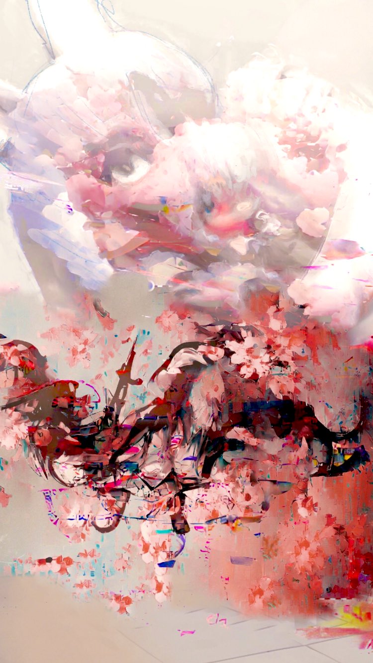 AI-generated art, a congealed blood stream in the middle of gliding pink clouds