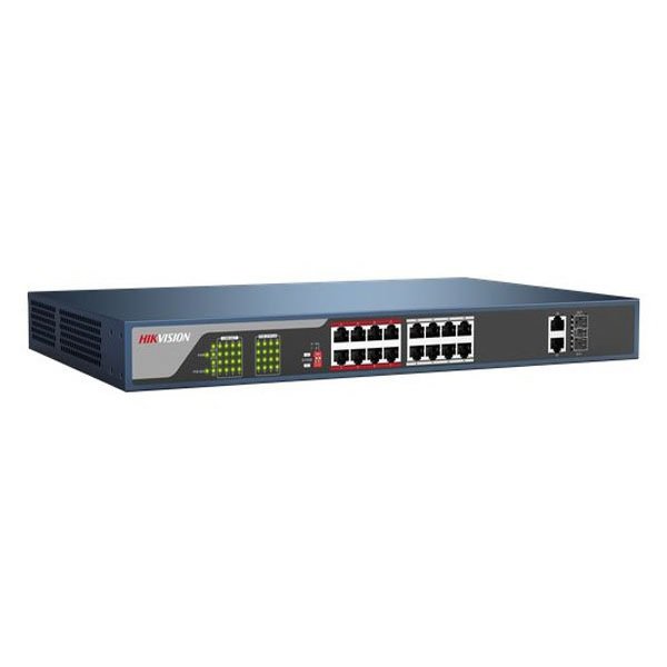 Switch mạng 16 cổng PoE 100M, 2 cổng uplink 1000M Hikvision DS-3E0318P-E(B)