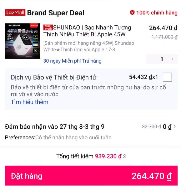SHUNDAO | Sạc Nhanh Tương Thích Nhiều Thiết Bị Apple 45W