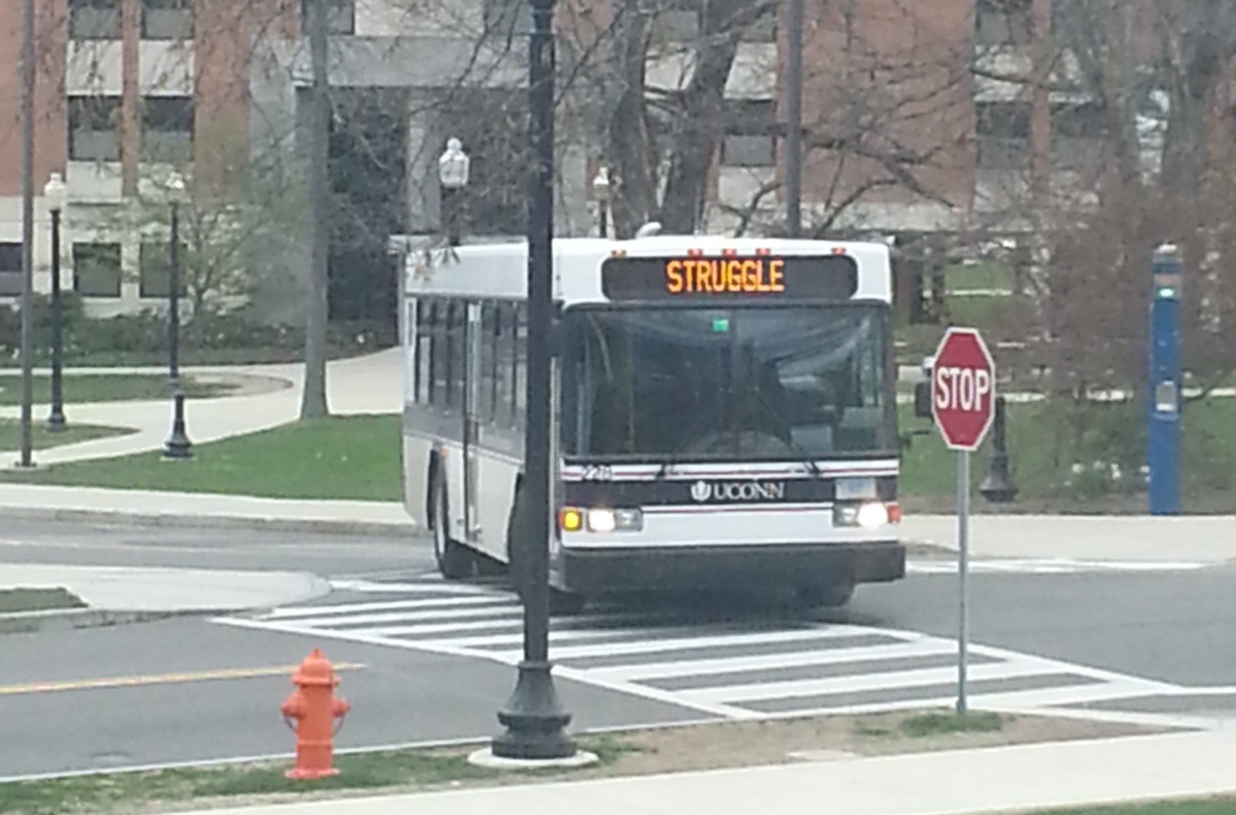 the original image of the University of Connecticut Struggle Bus without the AI upscale attempt
