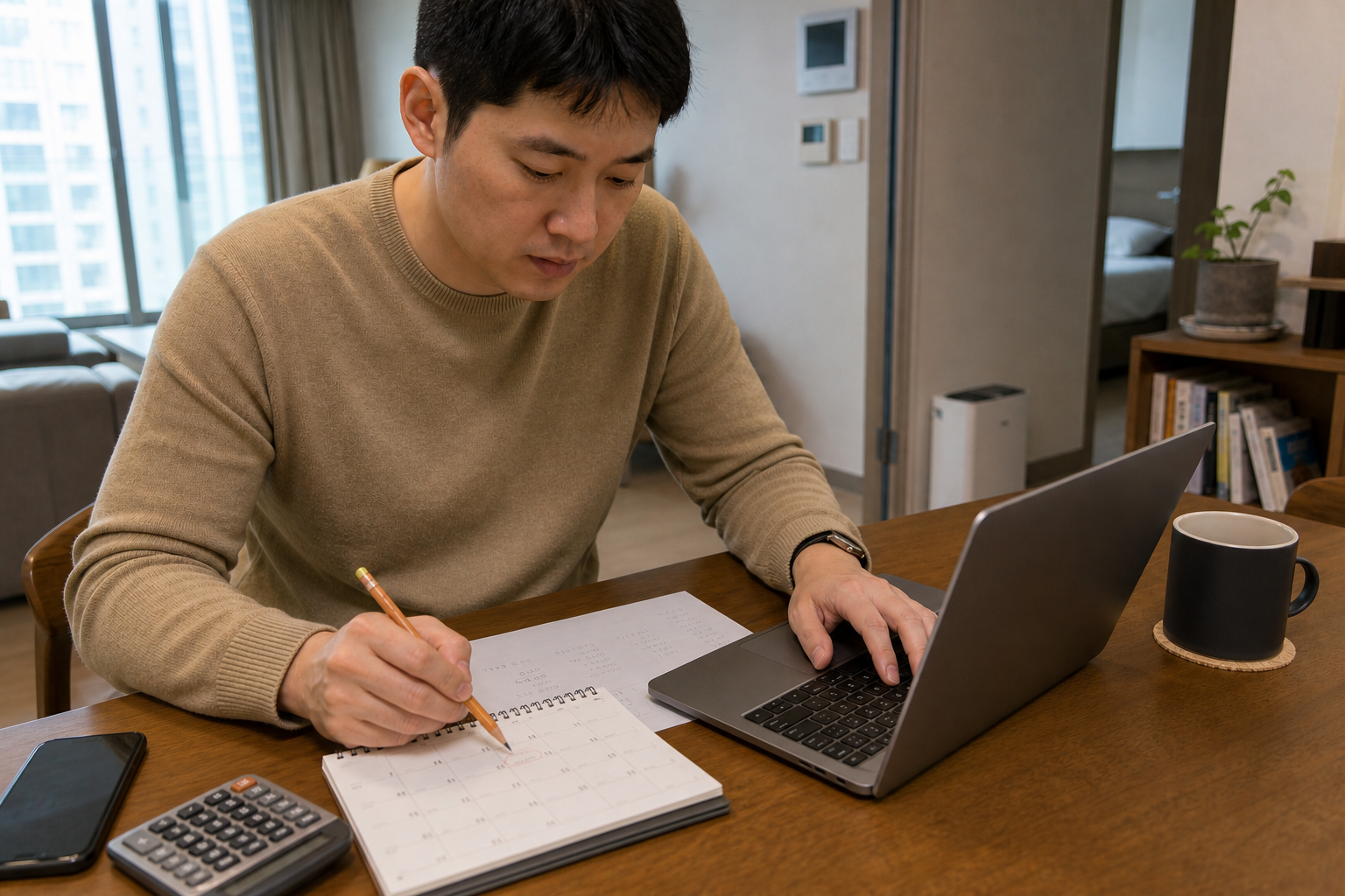 공시 자료와 달력에서 공모주 환불일을 확인하는 장면