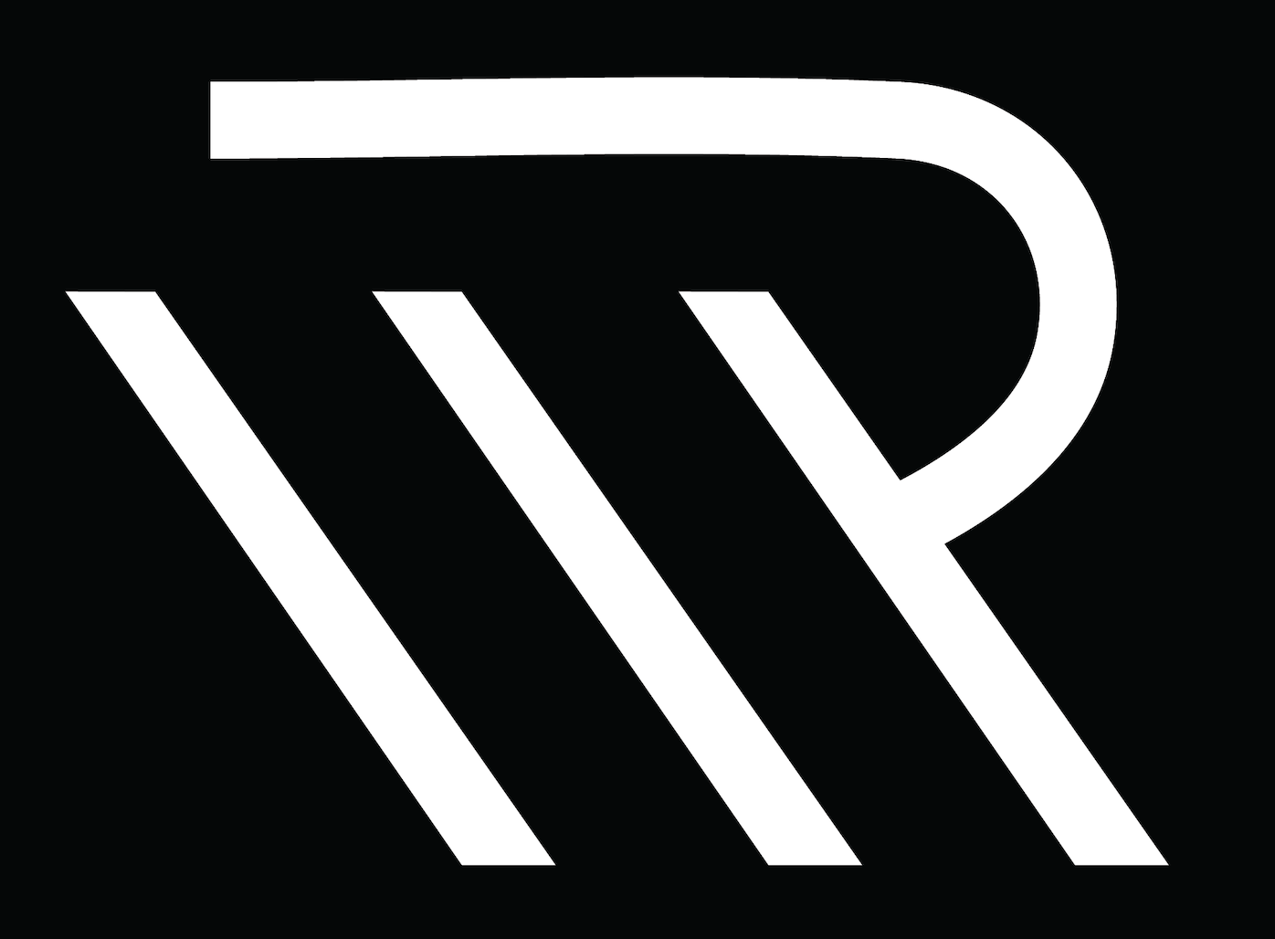 Raised Media monogram, white on near-black