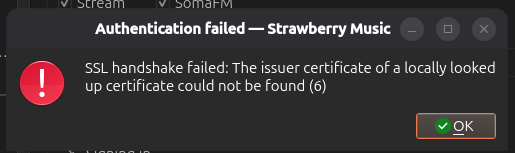 SSL handshake failed: The issuer certificate of a locally looked up certificate could not be found (6)