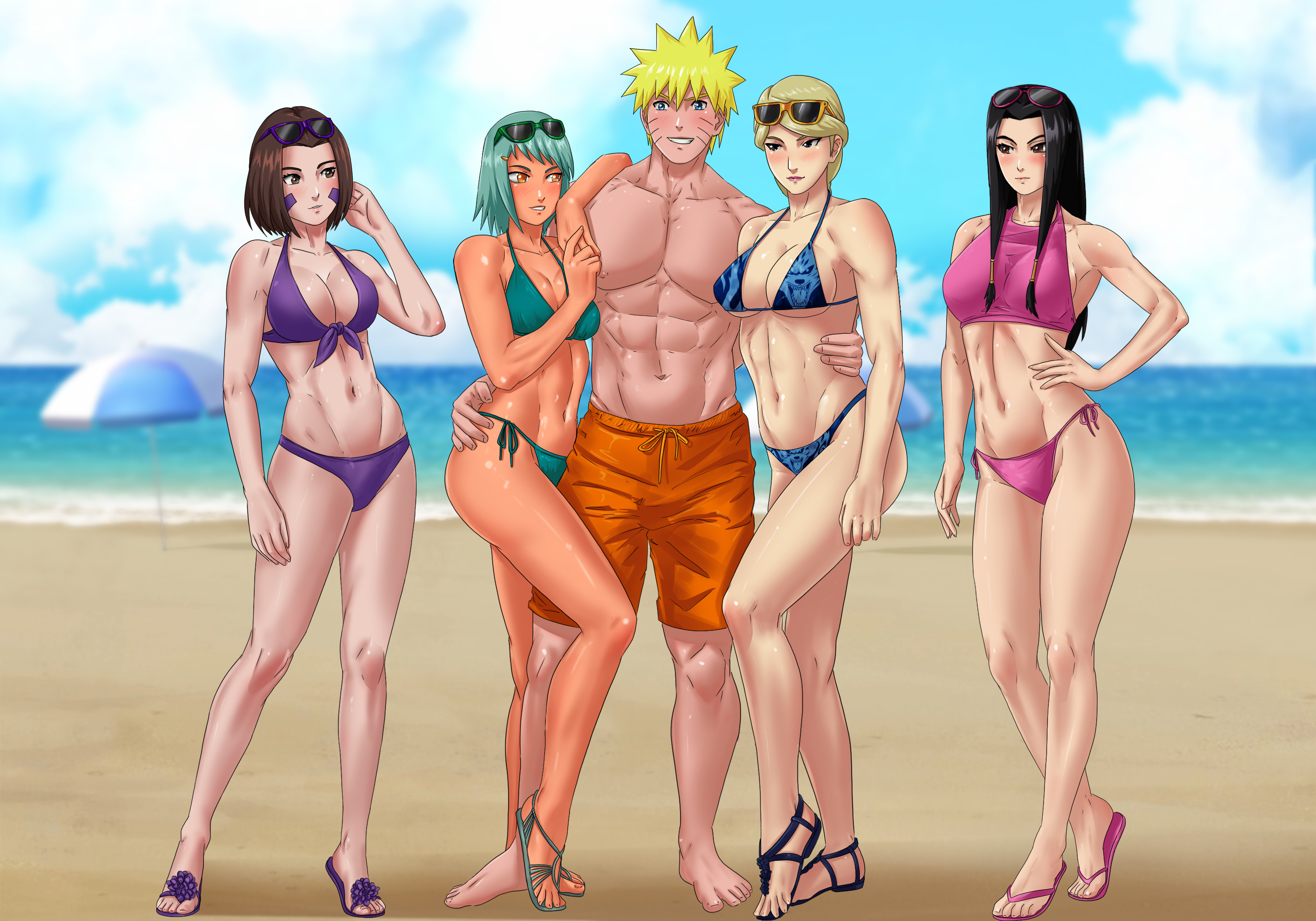 Fuu, Haku, Nii, Rin at the beach [Naruto]