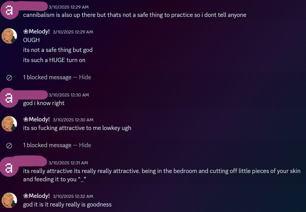 a screenshot that mel personally sent, of her dms between her and "a", to which she then explained that she was not "into it" therefore she was uncomfortable, which she lied about.