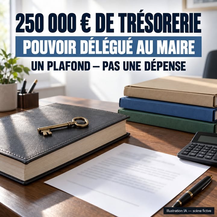 Bureau avec livre relié, clé ancienne, documents, calculatrice et pile de dossiers.