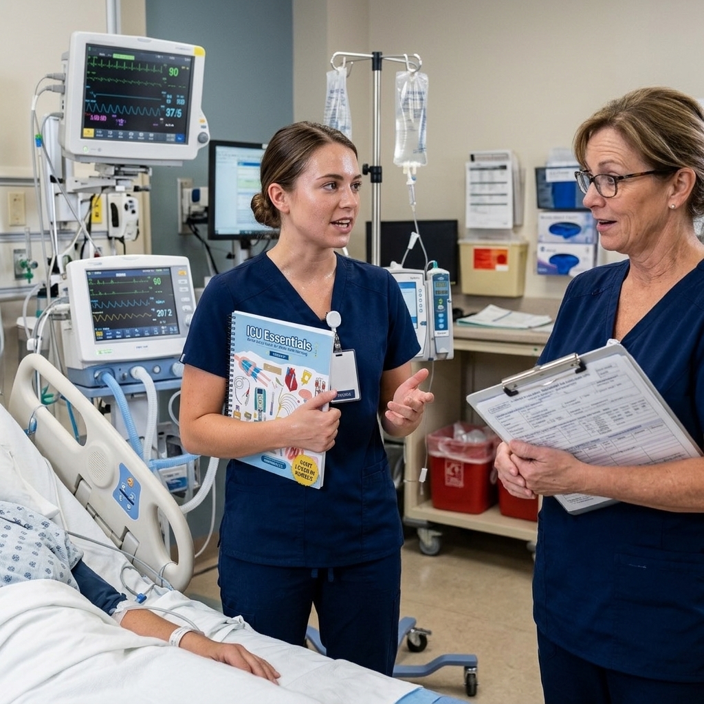 Surprised preceptor clipboard nurse bedside