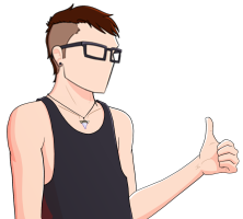 A faceless man with glasses and ear piercings gives a thumbs up