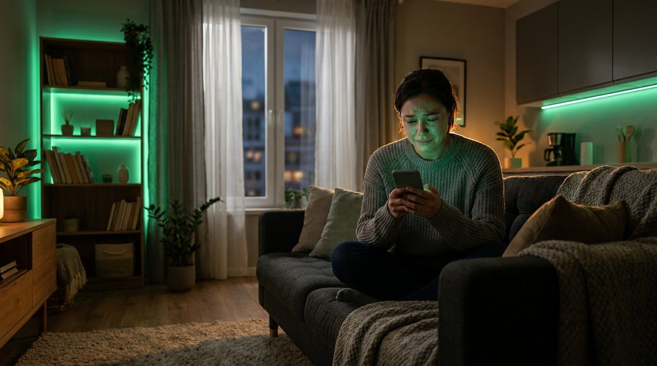 Person looking at an emotional AI photo on their phone