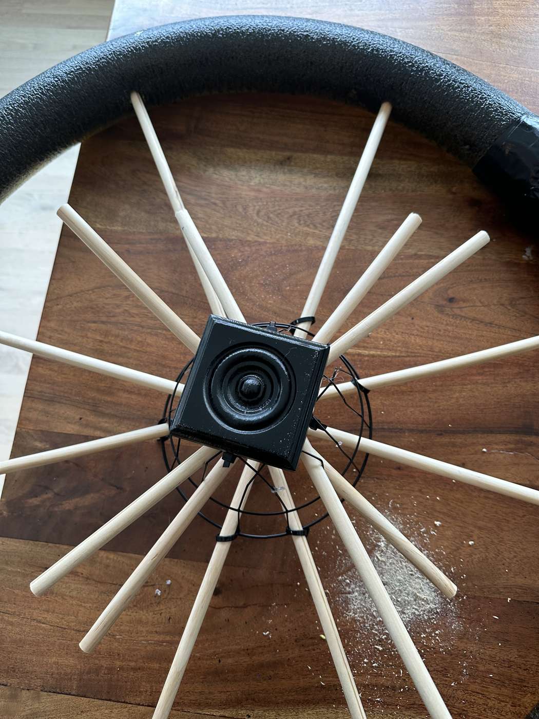 Homemade carriage wheel in progress