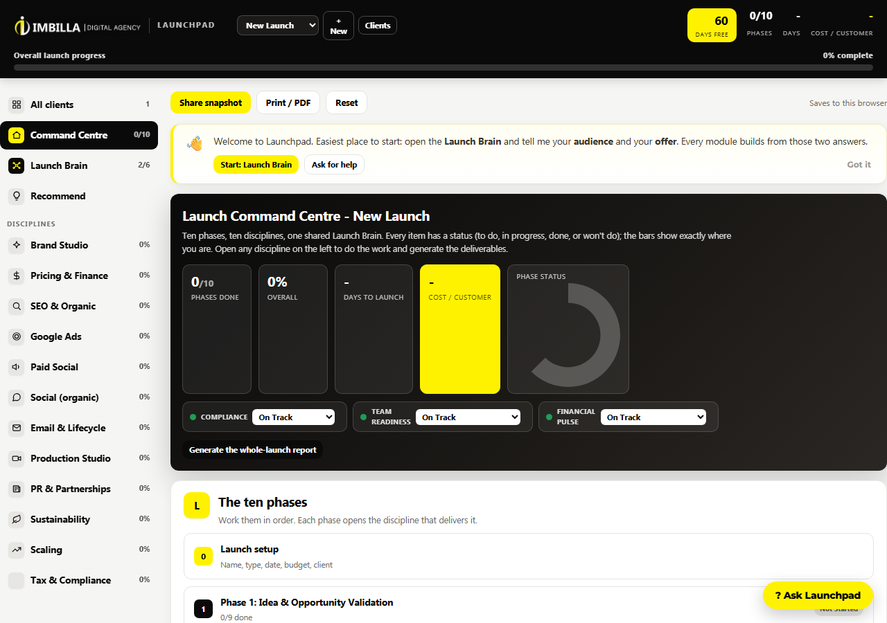Launchpad by Imbilla Digital Agency - run your whole launch in one place