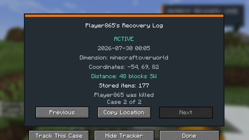 Recovery Log showing an active case