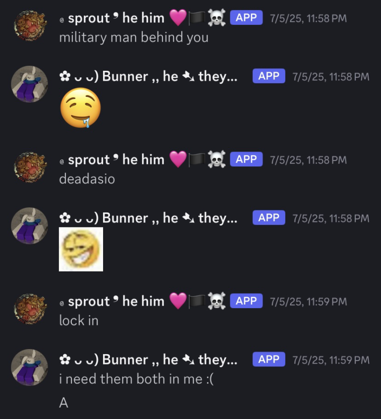 mel's oc alter, bunner, being weird and sexual about chem's oc alters, eveyln and eve