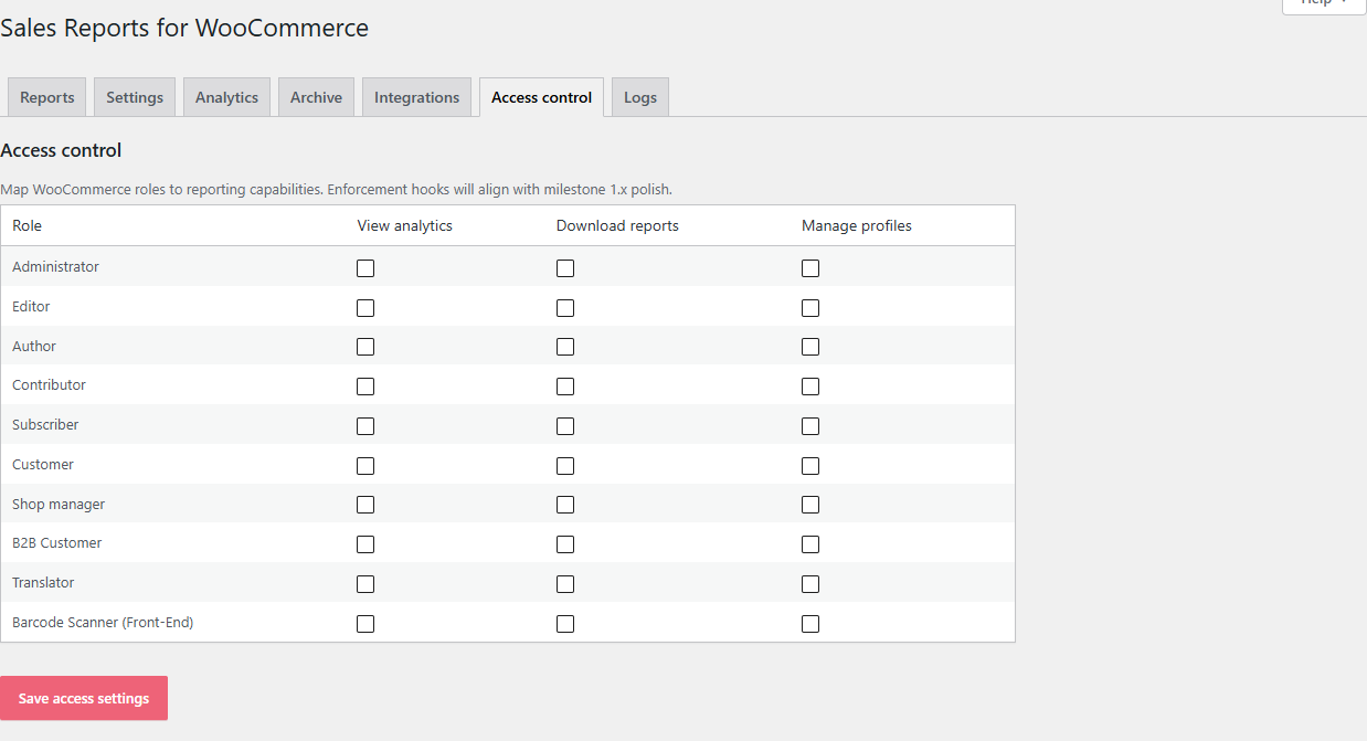 Pro — Access control tab