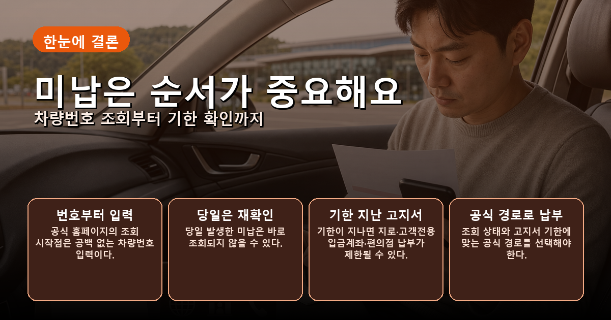 하이패스 미납을 차량번호 조회, 재확인, 납부기한 순으로 판단하는 대표 이미지