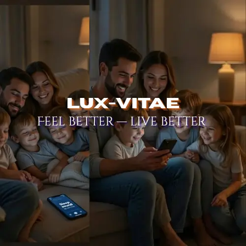 family watching bedtime stories on lux-vitae site