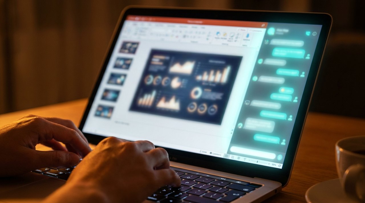 ChatGPT sidebar in PowerPoint — chat interface generating slide content