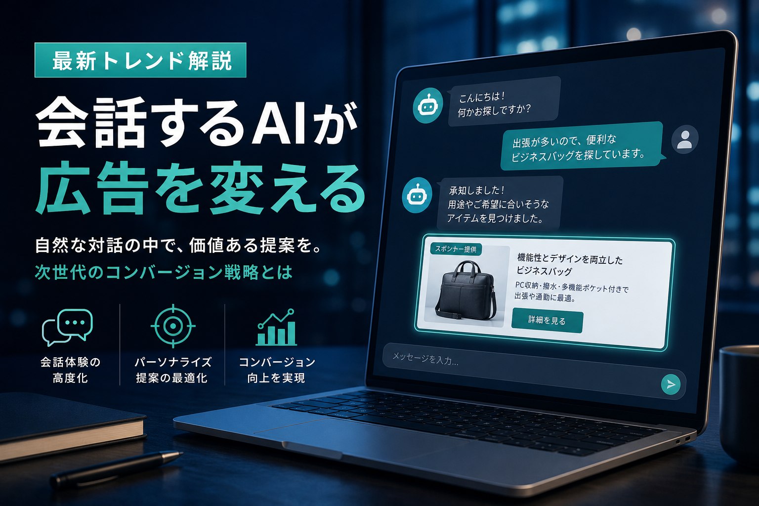 会話型AI広告の仕組みを示すイメージ