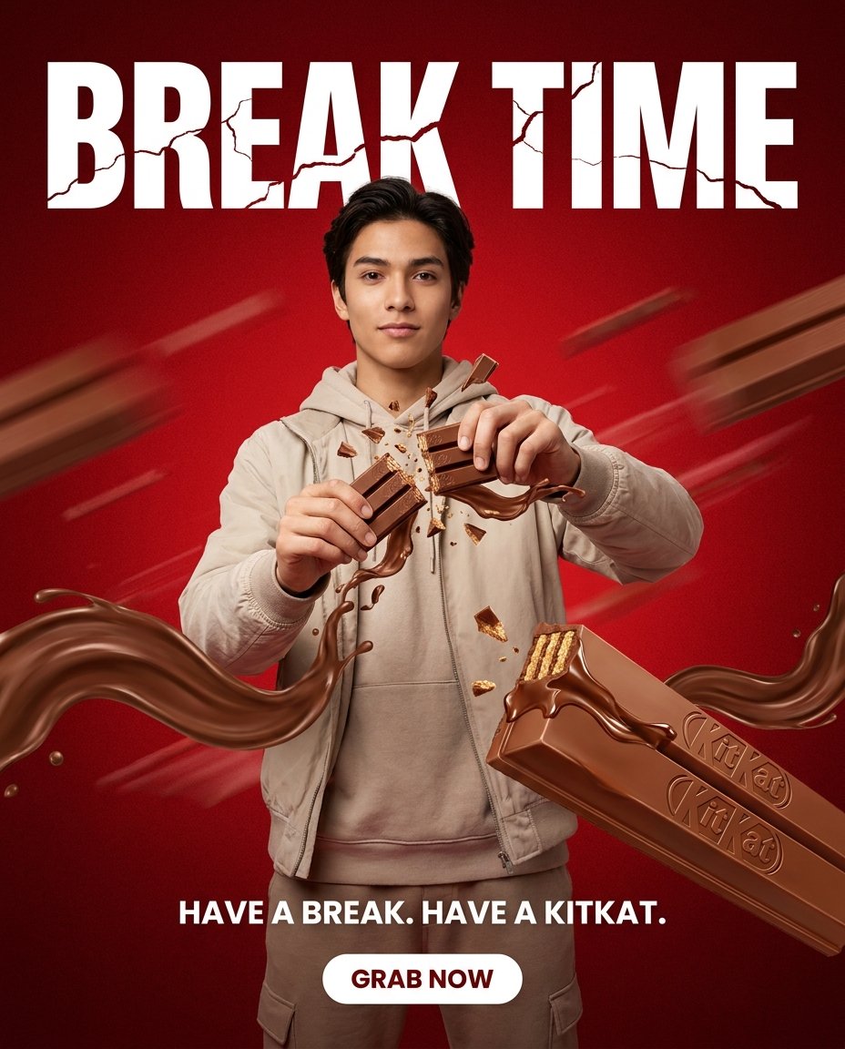 ChatGPT image prompt example — KitKat Break Time FMCG snack campaign poster