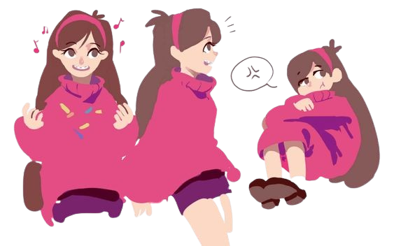 Three illustrations of Mabel Pines