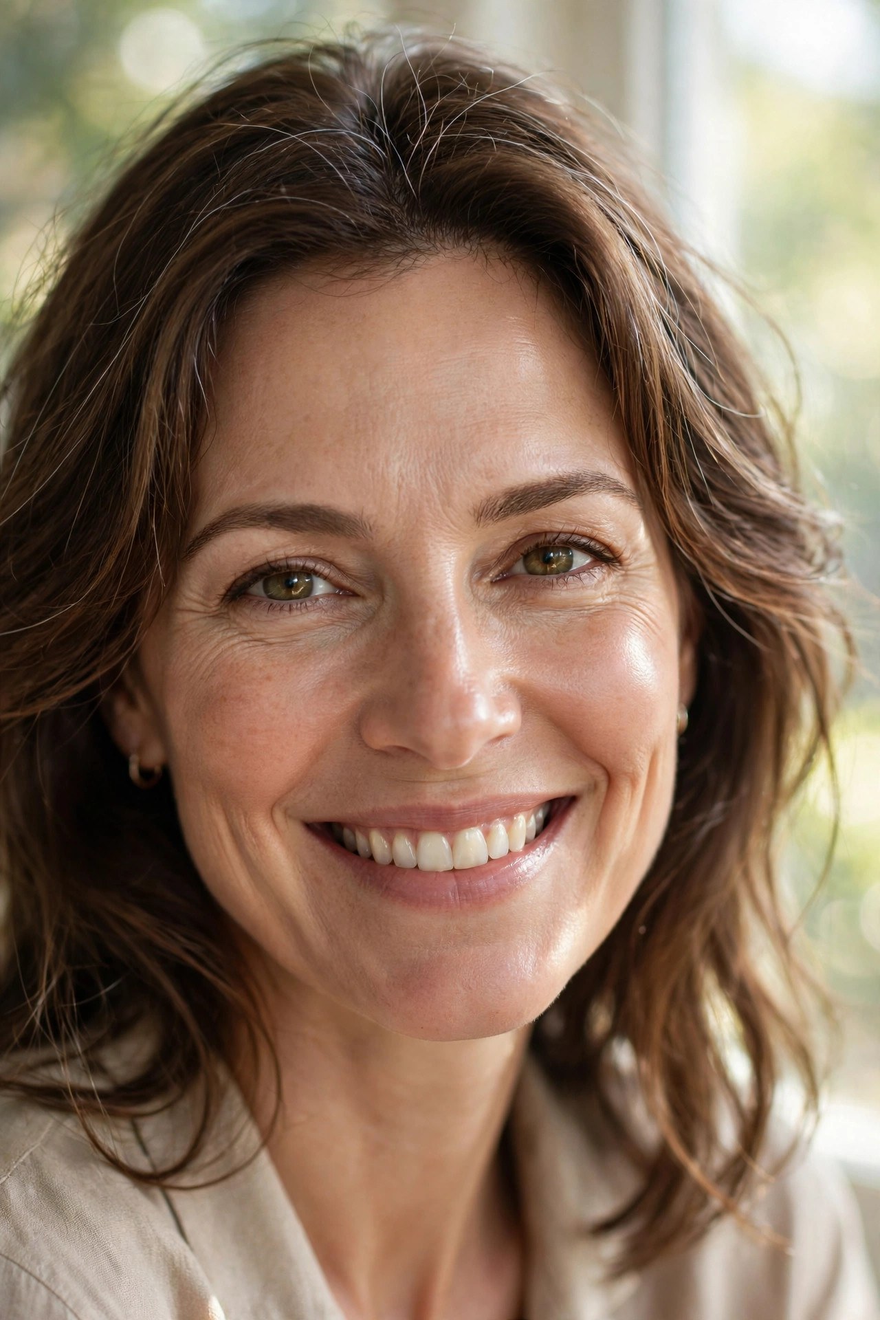 Woman in her 40s with glowing smooth skin after using Synevra UltraLift
