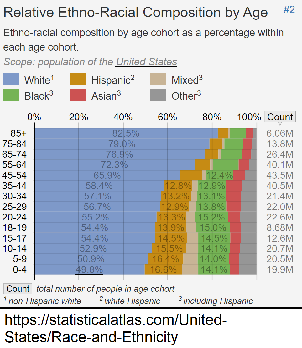 Ethno-racial composition by age in the US