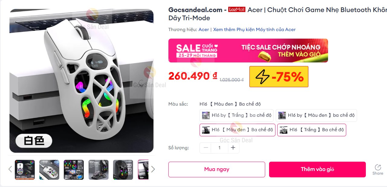 Acer | Chuột Chơi Game Nhẹ Bluetooth Không Dây Tri-Mode