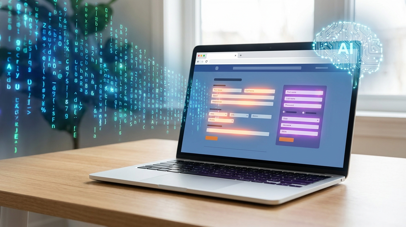 AI agent intelligently interacting with a web browser, demonstrating autonomous web development and data extraction.
