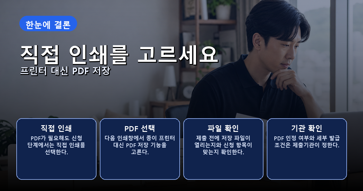 가족관계증명서를 직접 인쇄로 발급한 뒤 프린터 대신 PDF로 저장하는 순서