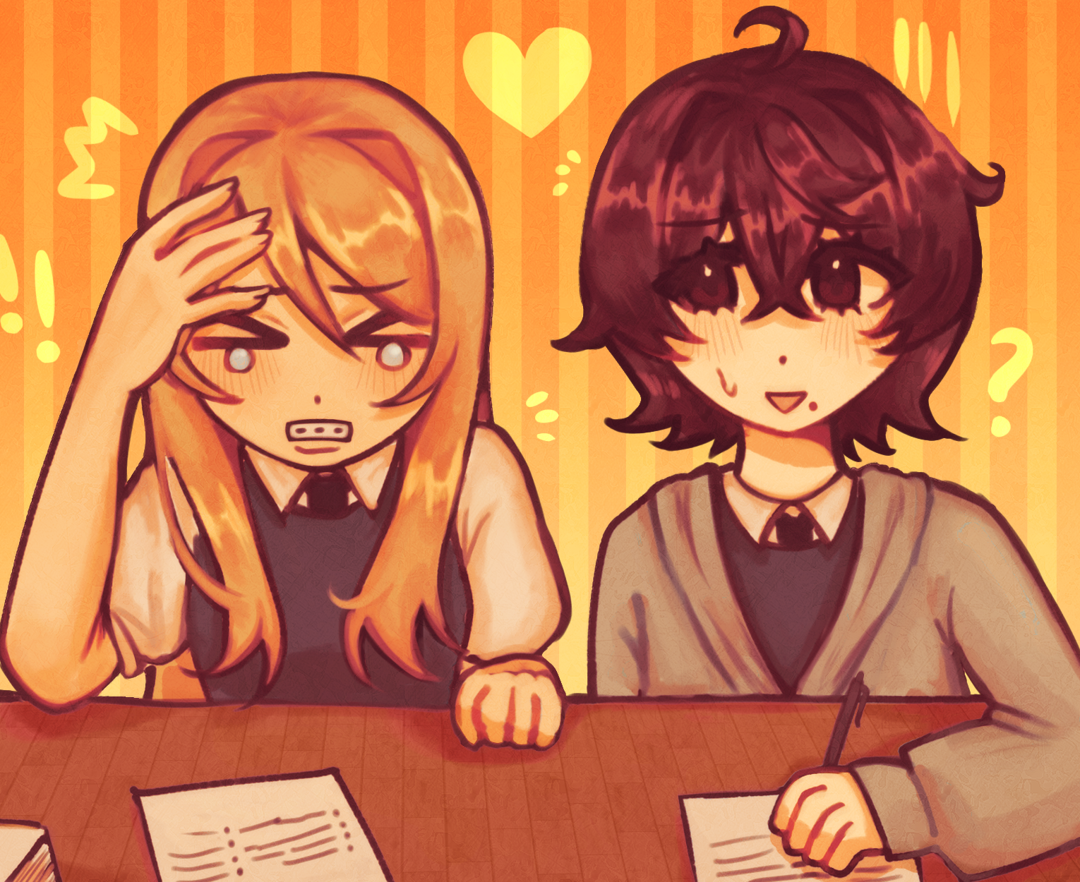 jun 28, my ocs cherie (left) and emiko (right) having a not so fun study sesh!
