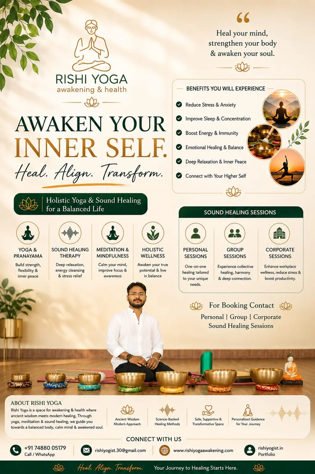 Sound therapy session with singing bowls