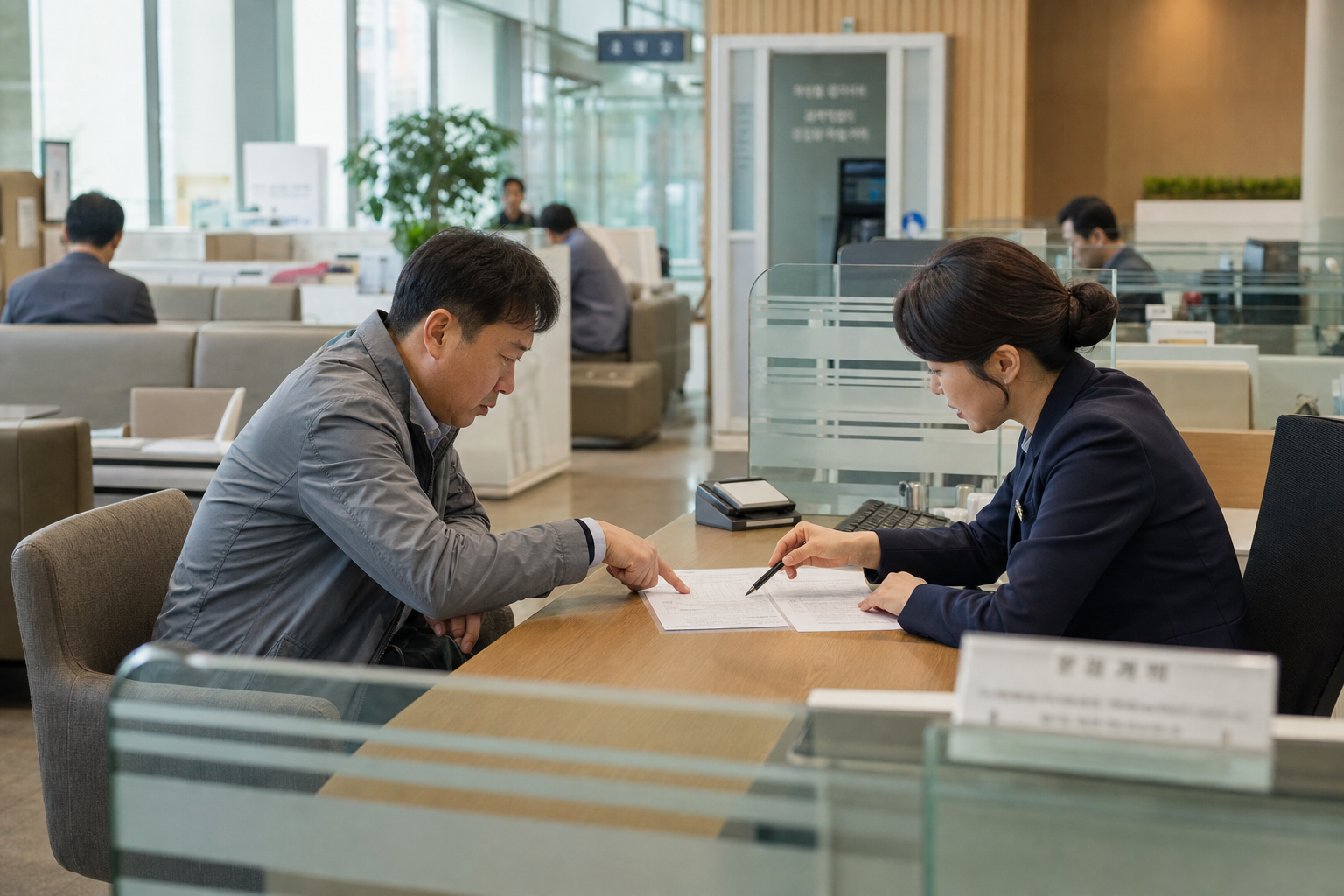 은행에서 대출 약정서와 월별 상환예정표를 대조하는 차주