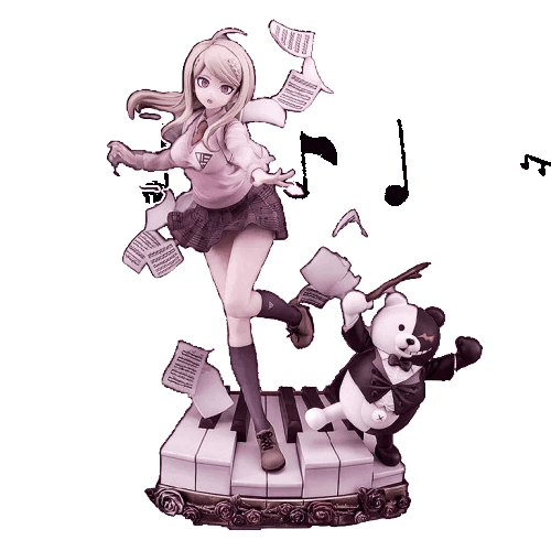 a gif of kaede's figurine model with monokuma