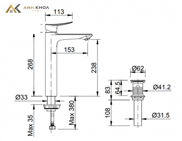 Bản vẽ kỹ thuật vòi chậu Inax LFV-502SH
