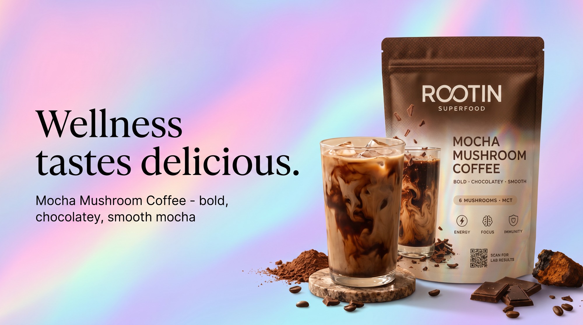 ROOTIN Mocha Mushroom Coffee — Wellness tastes delicious.