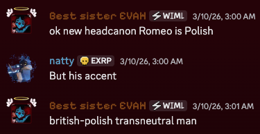 "ok new headcanon Romeo is Polish"