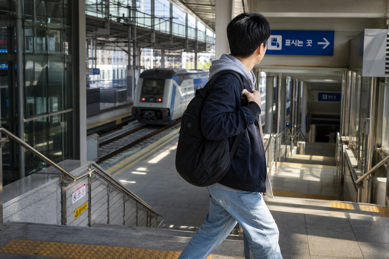 KTX 출발 후 역 창구 환불 시간을 확인하는 승객