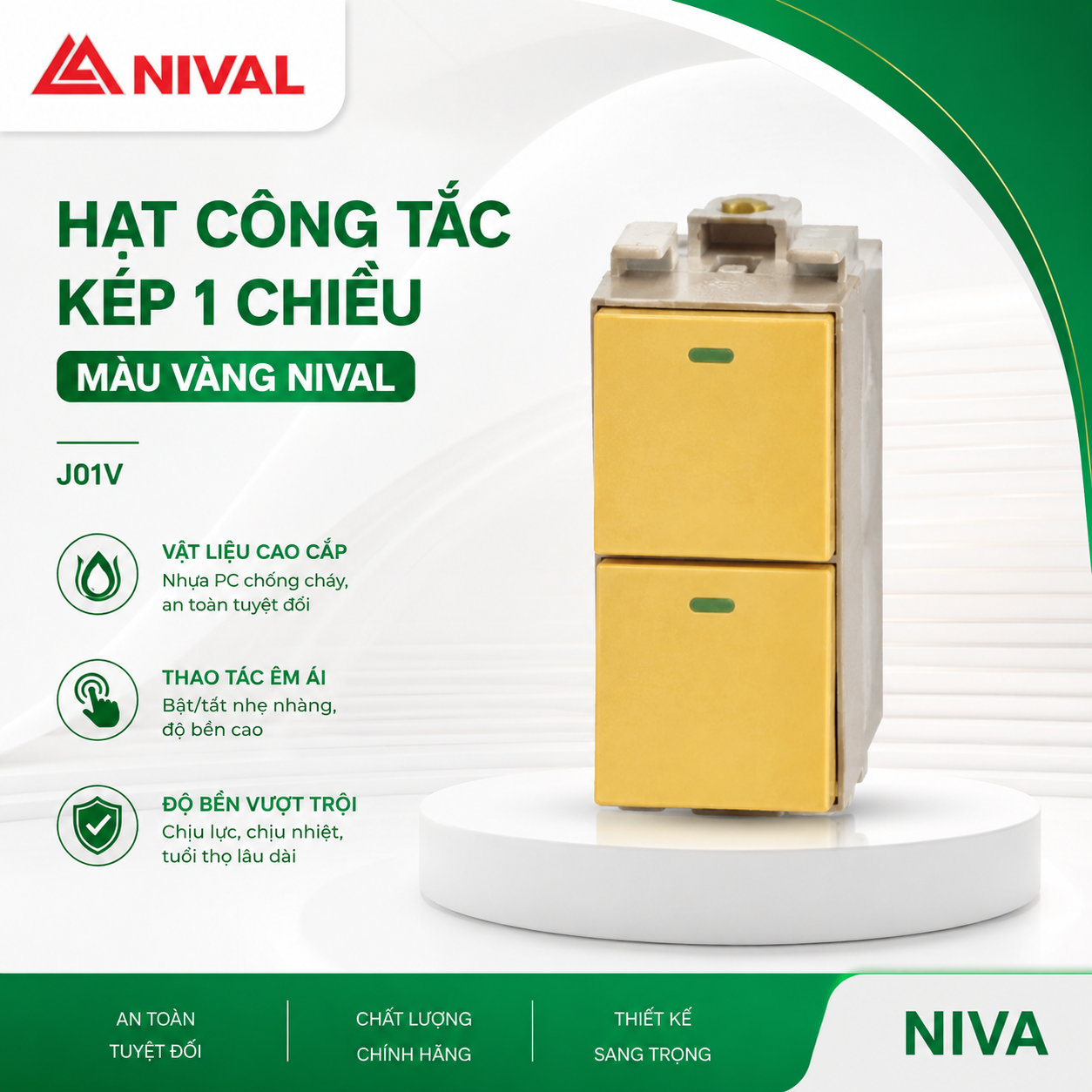Hạt công tắc kép 1 chiều - màu vàng nival