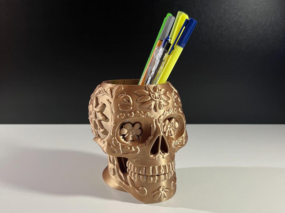 Lapicero calavera adornada impreso en 3D