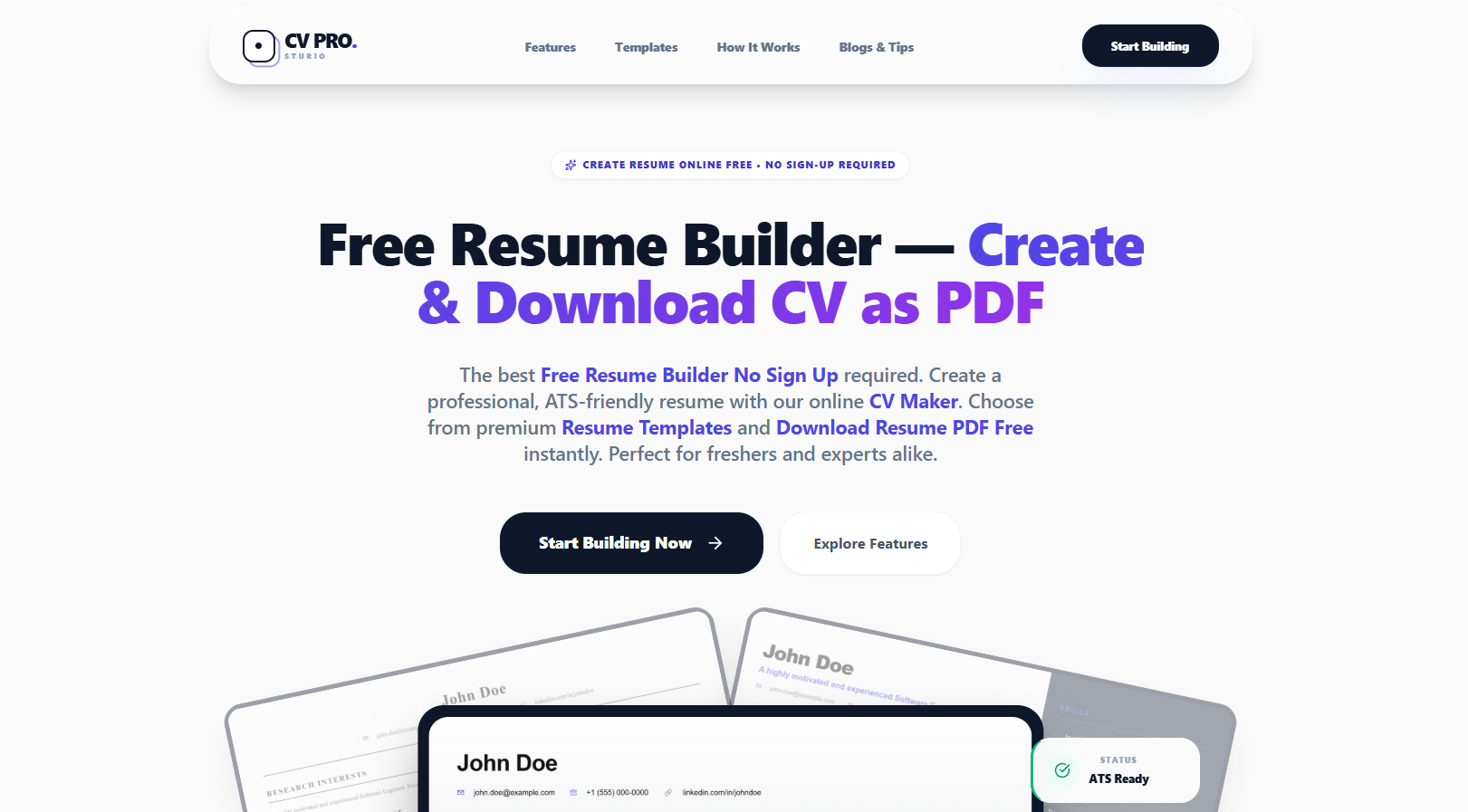 CVPRO STURIO | Free Resume Builder