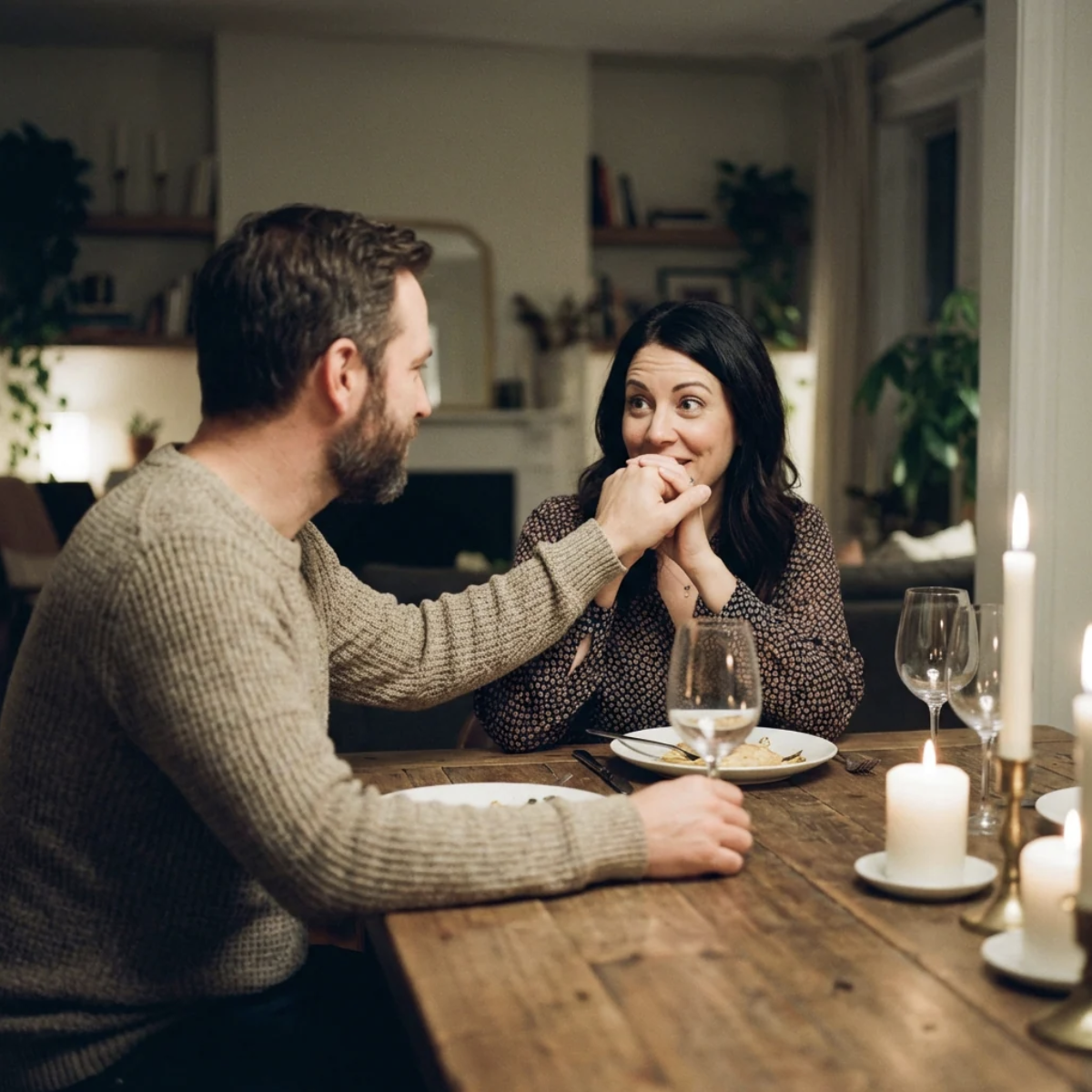 Couple at candlelit dinner
