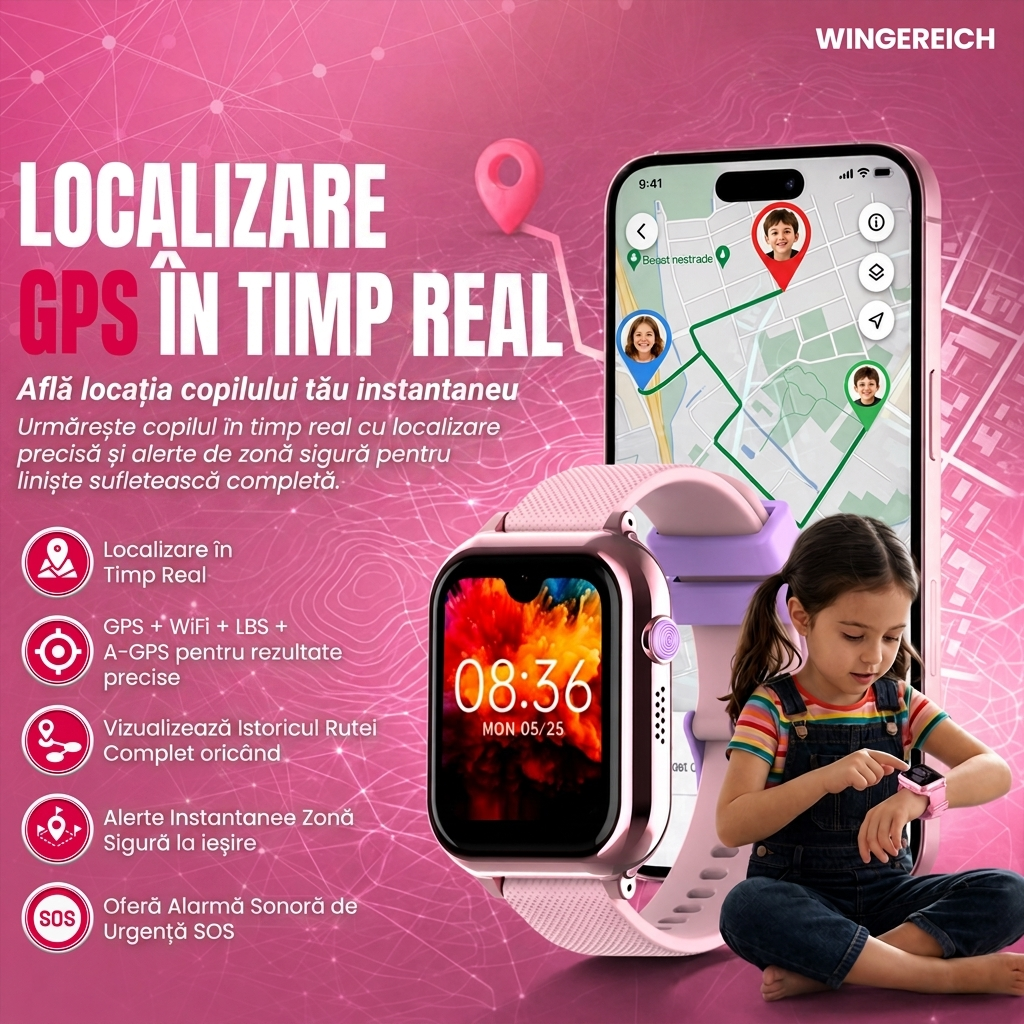 Ceas smartwatch Wingereich copii AI roz