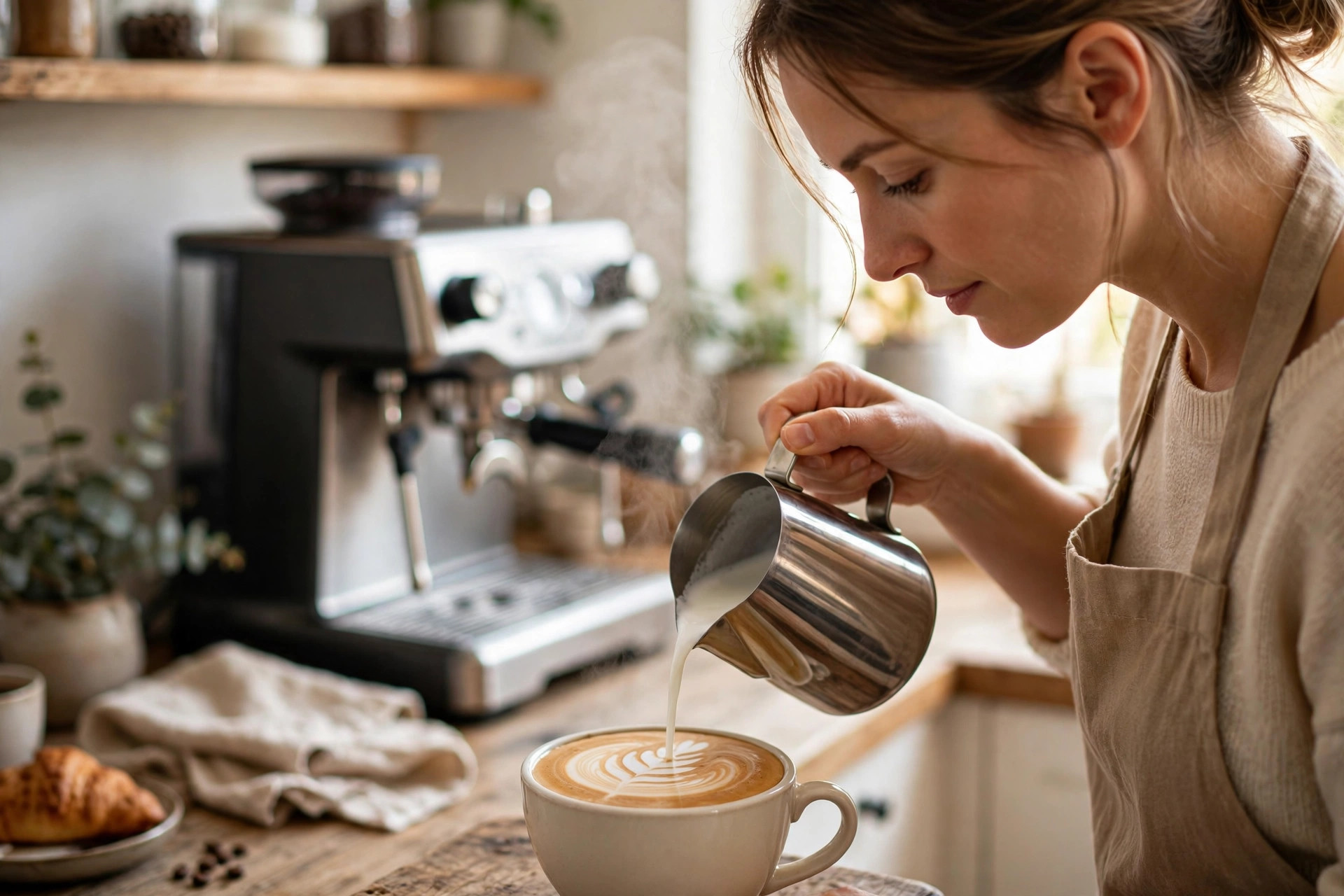 Steaming milk with the Breville Barista Express steam wand to pour latte art