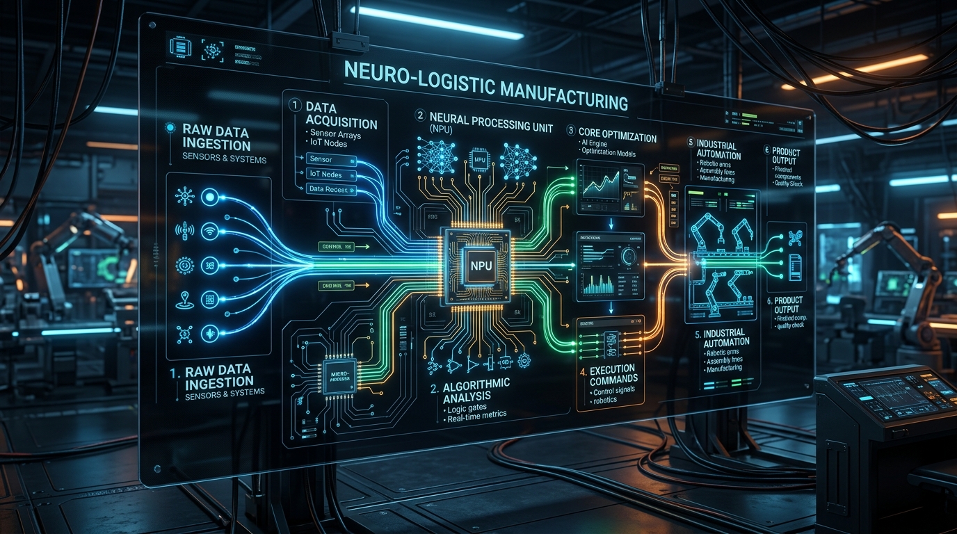 Diagramme workflow industriel cybernétique — automatisation Studio Nara