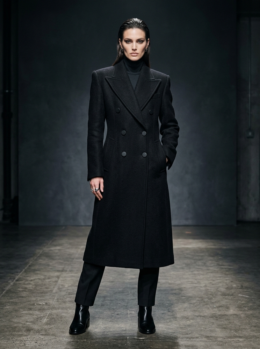 Double-Breasted Raw Wool Overcoat