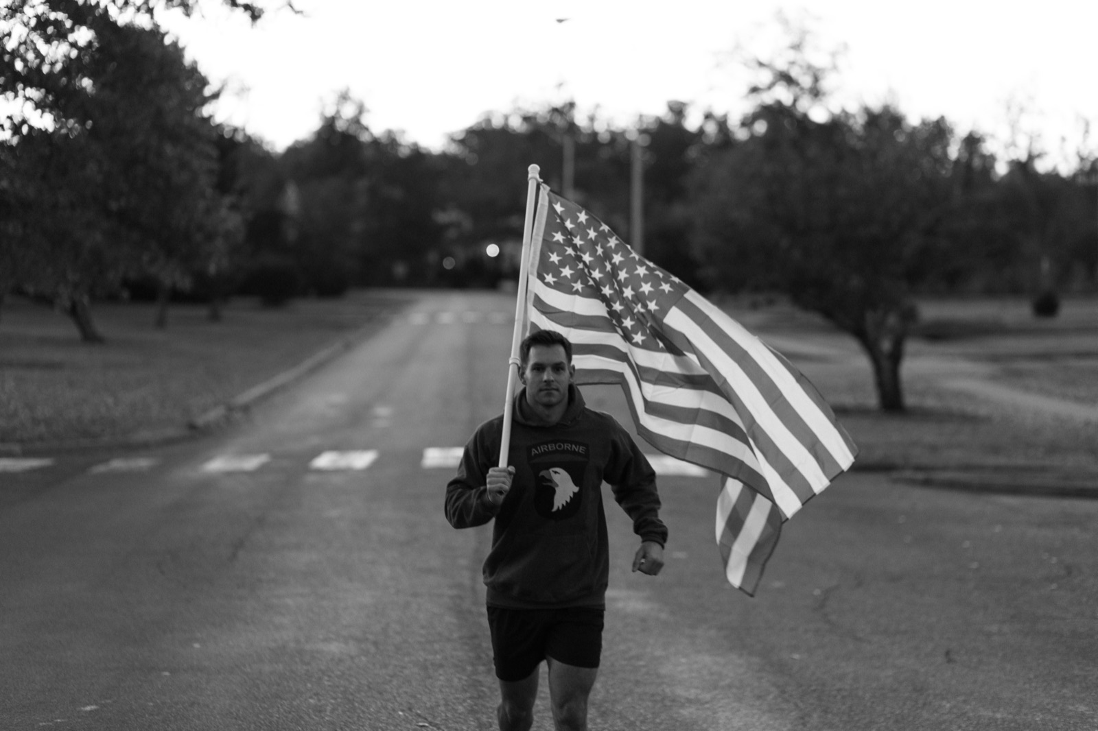 Flag runner in black and white