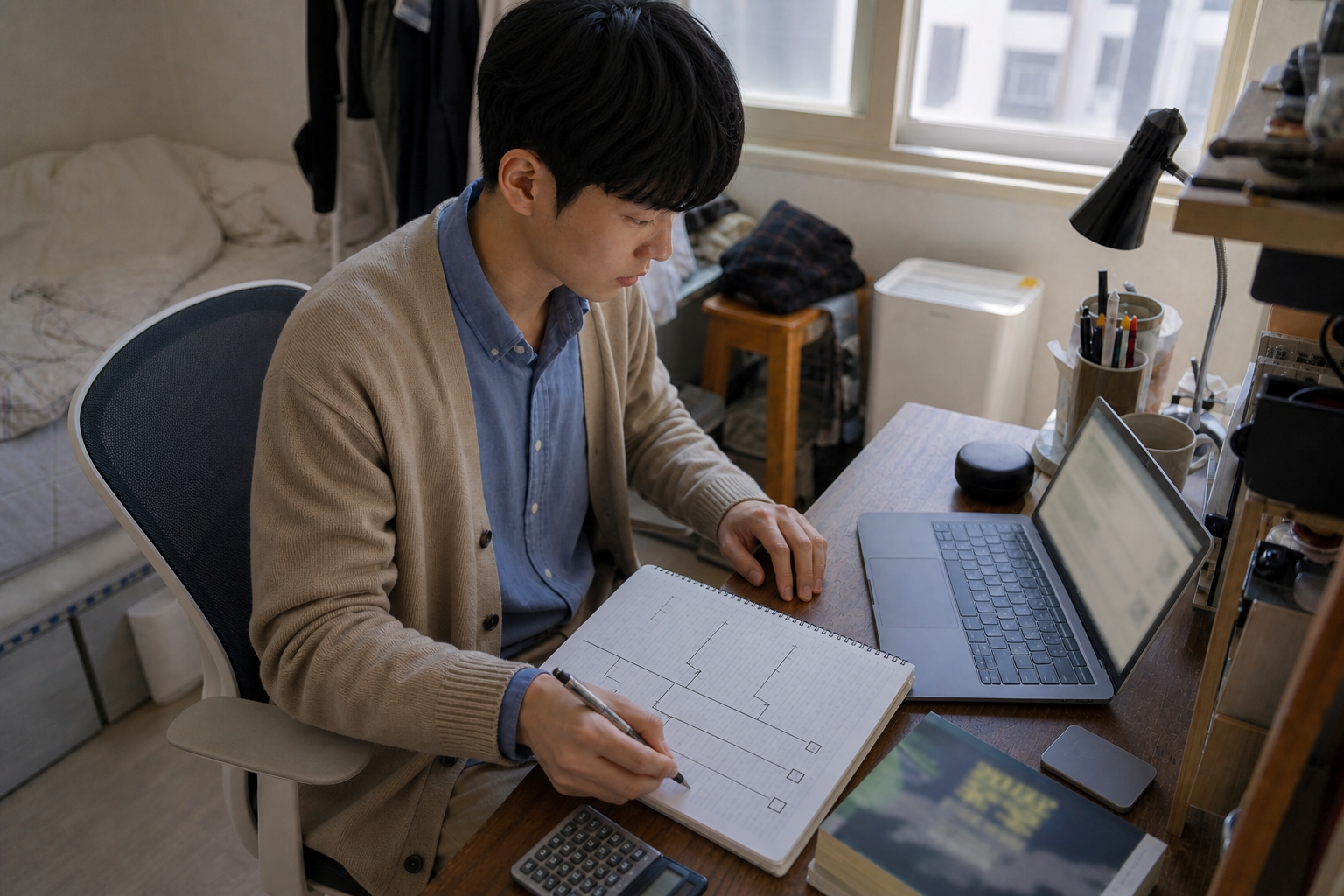 응시자격과 시험일정을 확인한 뒤 학습비를 결정하는 장면