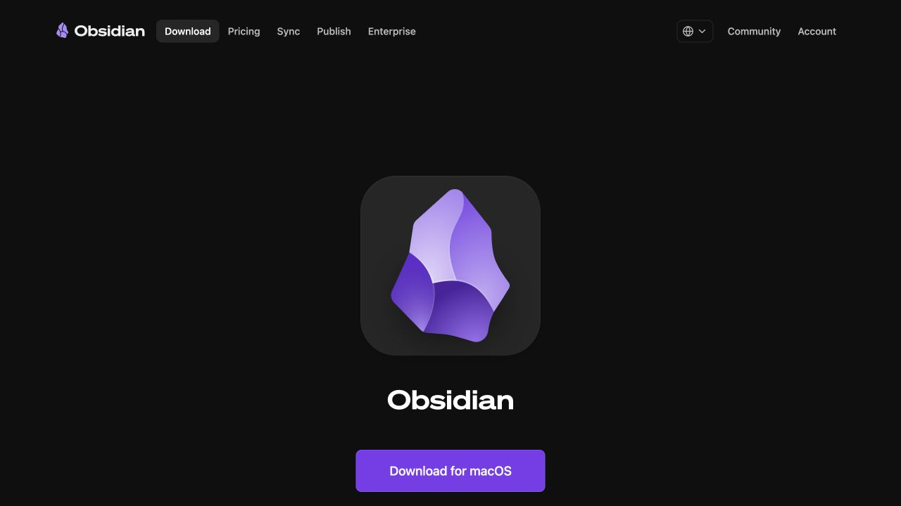 Obsidian公式サイトのダウンロードページ