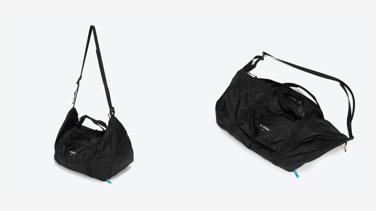 Helinox Packable Duffle XS 旅行袋展開與肩背帶使用方式